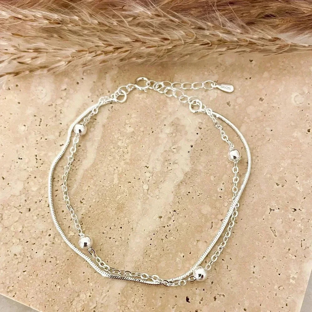 925 Sterling Silver Bead Bracelet Dainty Bracelet Minimalist Stacking Bracelet